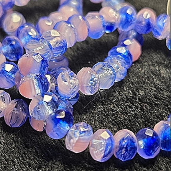 Faceted Blue and Pink Rondell Czech Beads - Picture 1 of 5